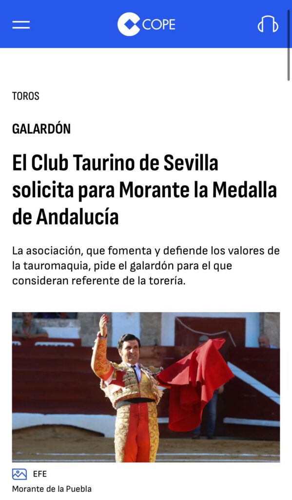 Petición Medalla de Andalucía para “Morante de la Puebla” - 8 de Enero de 2025 medalla morante 2